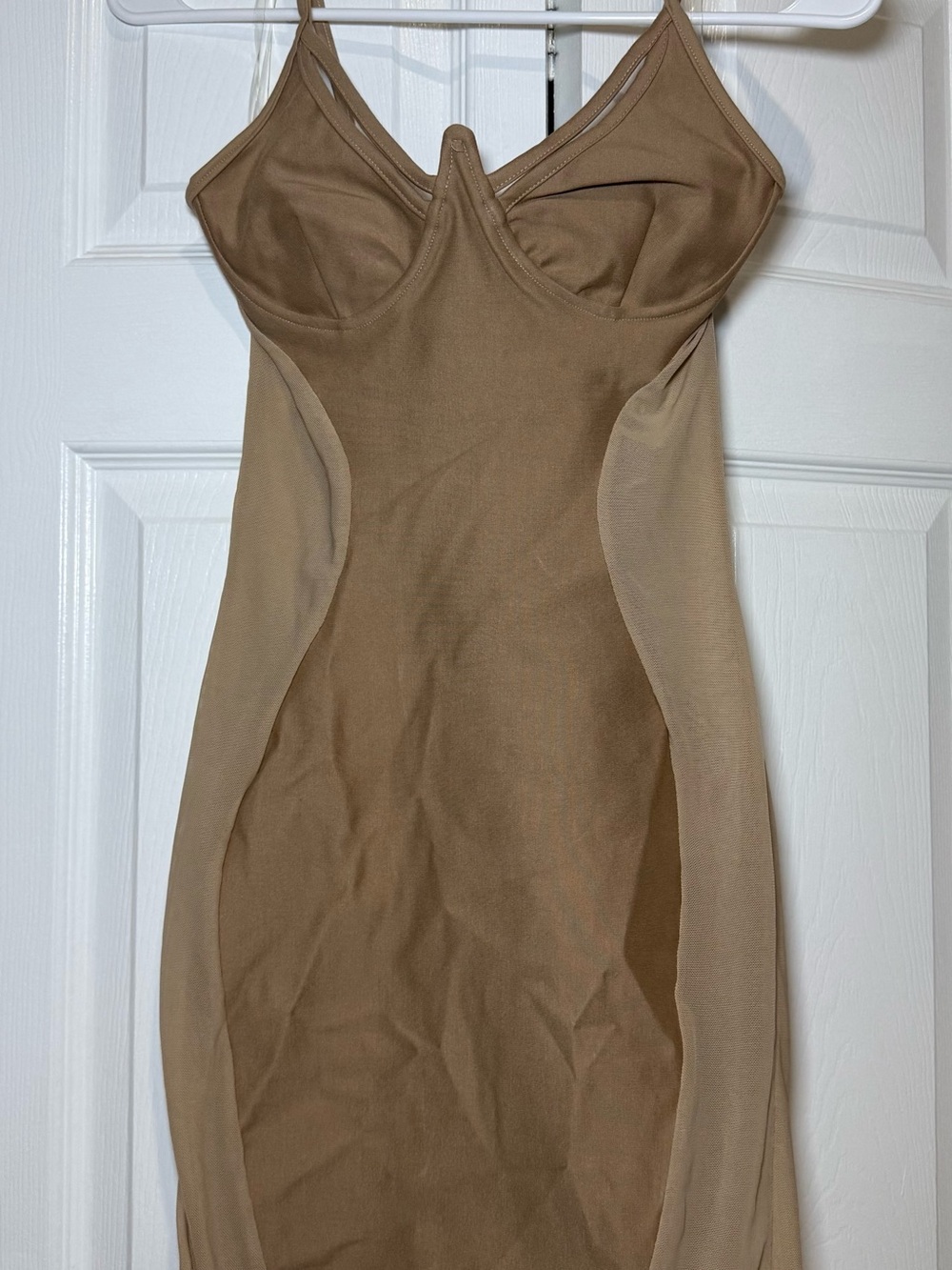 Fashion Nova Taupe Sculpting Mesh-Panel Mini Dress